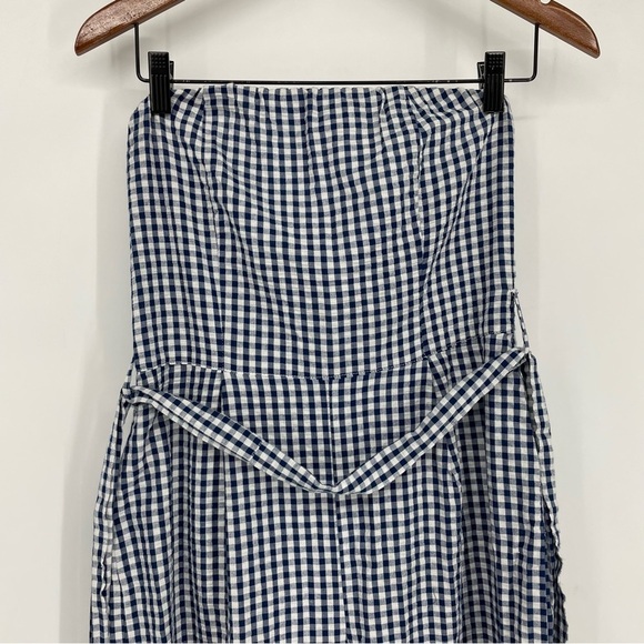 Kenar Gingham blue white checkered strapless jumpsuit waist tie  100% cotton XS - Picture 5 of 16